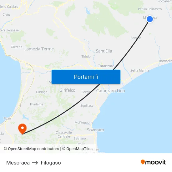Mesoraca to Filogaso map