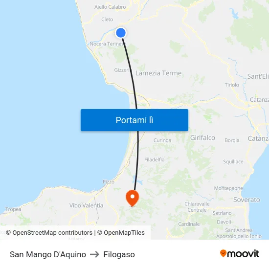 San Mango D'Aquino to Filogaso map