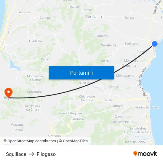 Squillace to Filogaso map