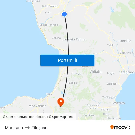 Martirano to Filogaso map