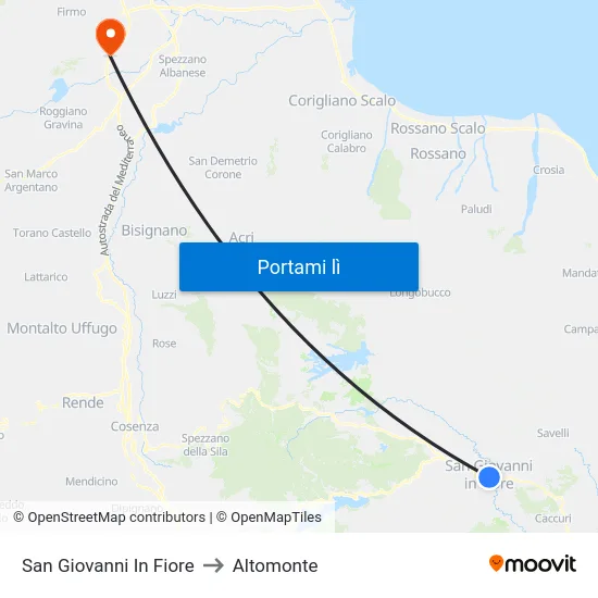 San Giovanni In Fiore to Altomonte map
