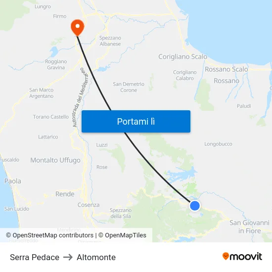 Serra Pedace to Altomonte map