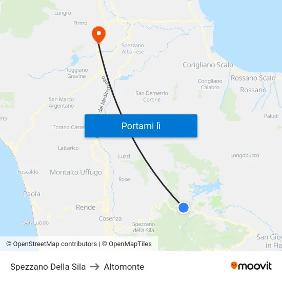 Spezzano Della Sila to Altomonte map