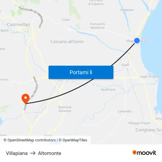 Villapiana to Altomonte map
