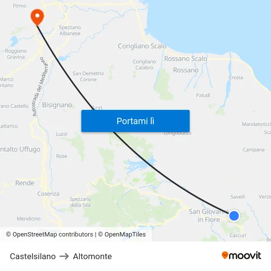 Castelsilano to Altomonte map