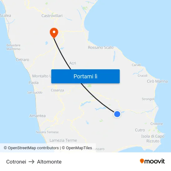 Cotronei to Altomonte map