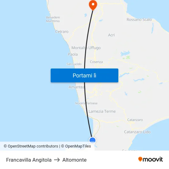Francavilla Angitola to Altomonte map