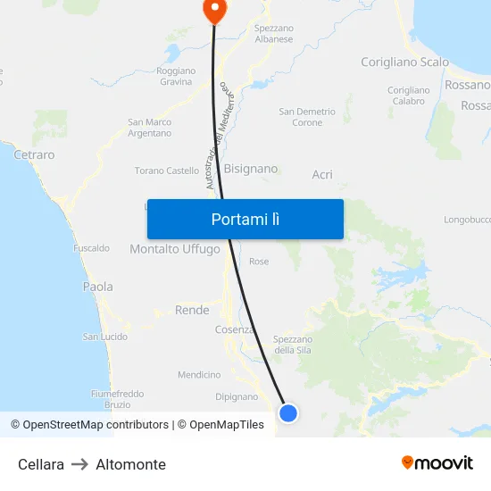 Cellara to Altomonte map