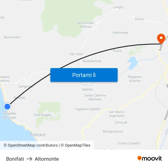Bonifati to Altomonte map