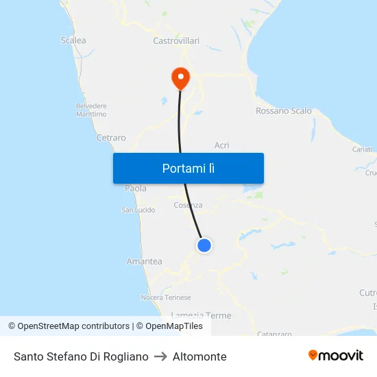 Santo Stefano Di Rogliano to Altomonte map