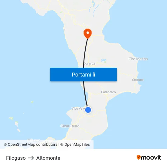 Filogaso to Altomonte map