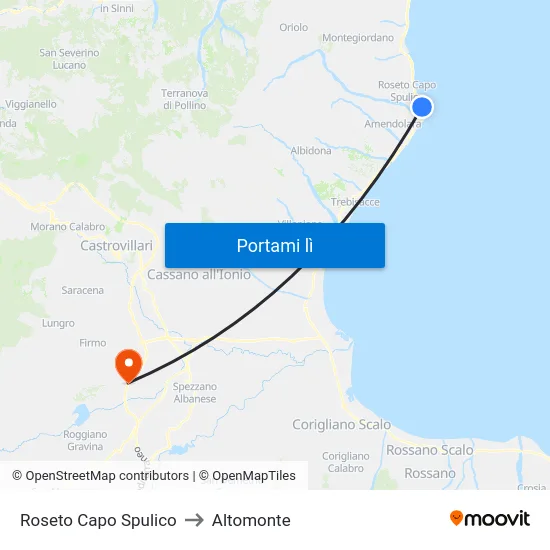 Roseto Capo Spulico to Altomonte map