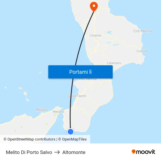 Melito Di Porto Salvo to Altomonte map