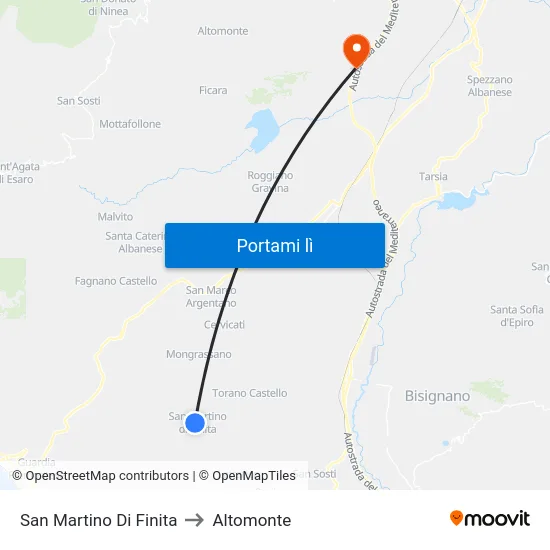 San Martino Di Finita to Altomonte map