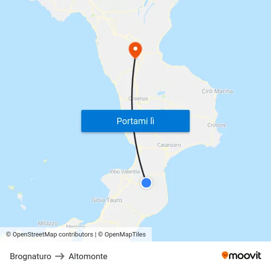 Brognaturo to Altomonte map
