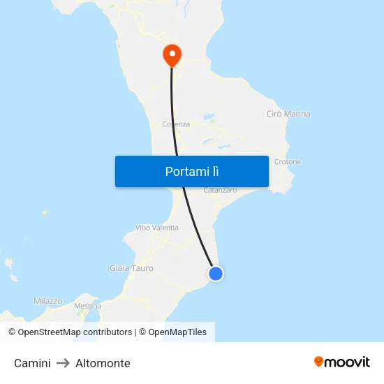 Camini to Altomonte map