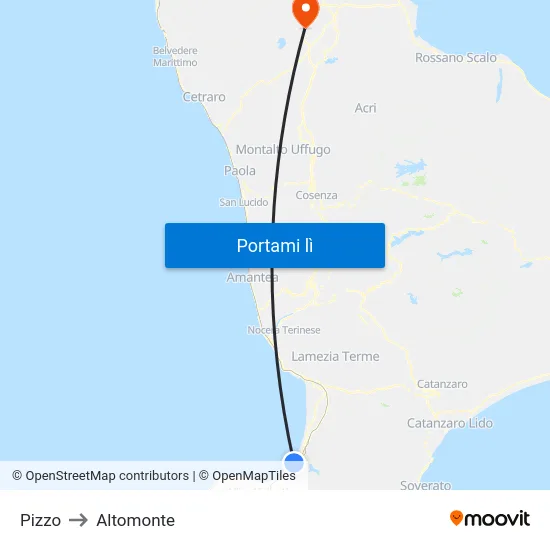 Pizzo to Altomonte map