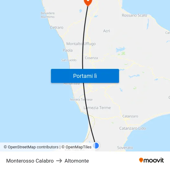 Monterosso Calabro to Altomonte map
