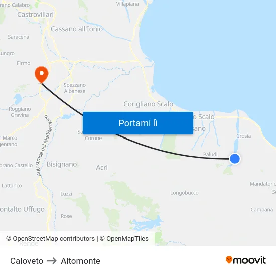 Caloveto to Altomonte map