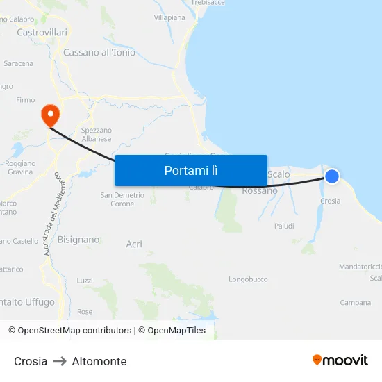 Crosia to Altomonte map