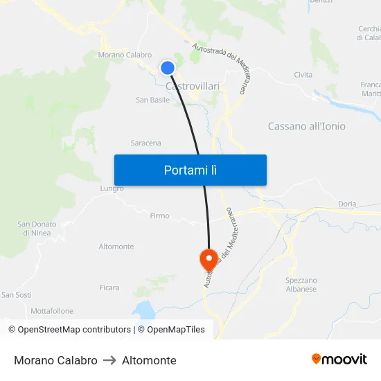 Morano Calabro to Altomonte map