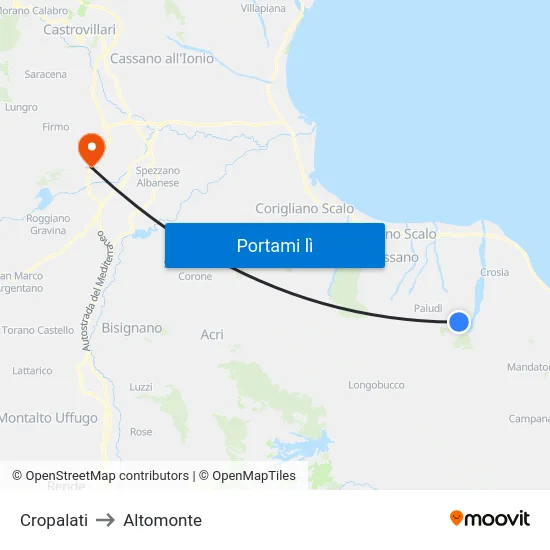 Cropalati to Altomonte map