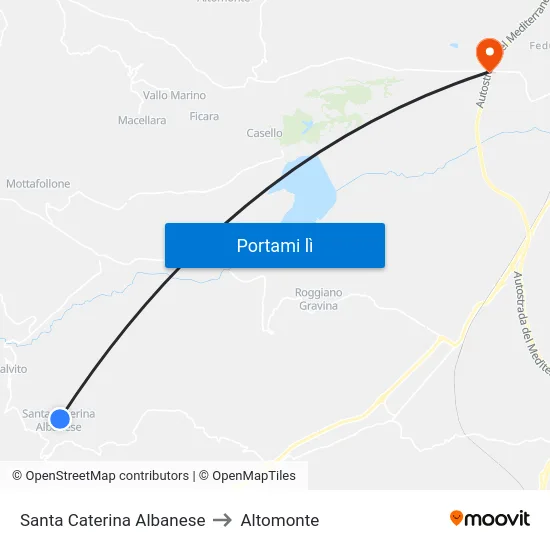 Santa Caterina Albanese to Altomonte map