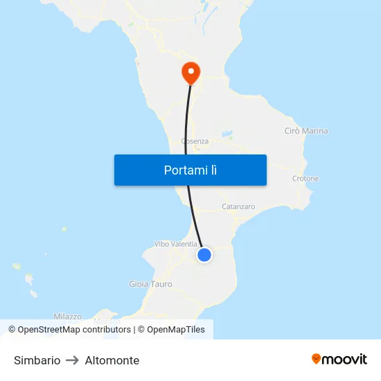 Simbario to Altomonte map