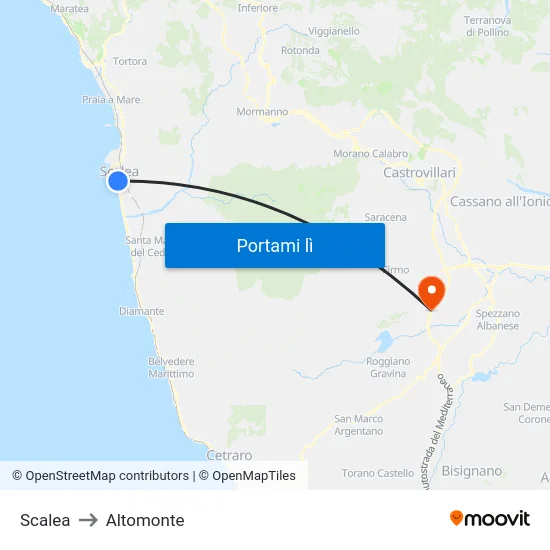 Scalea to Altomonte map