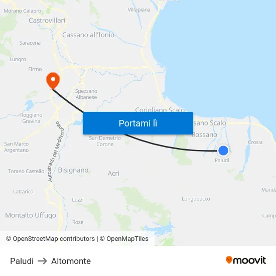 Paludi to Altomonte map
