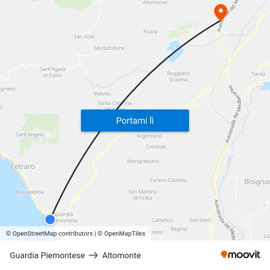Guardia Piemontese to Altomonte map