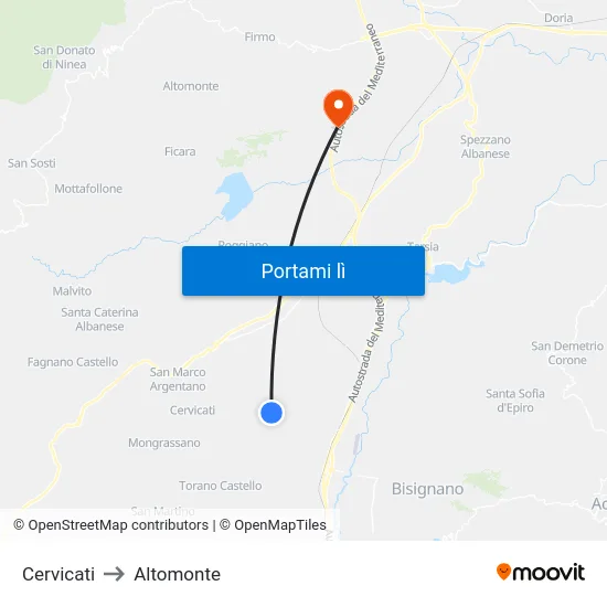 Cervicati to Altomonte map