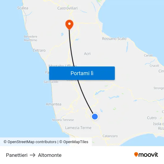 Panettieri to Altomonte map