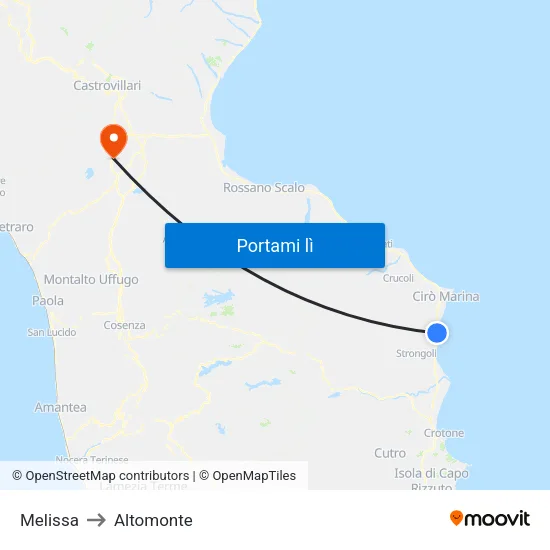 Melissa to Altomonte map