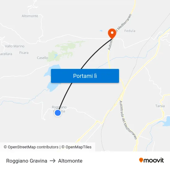 Roggiano Gravina to Altomonte map
