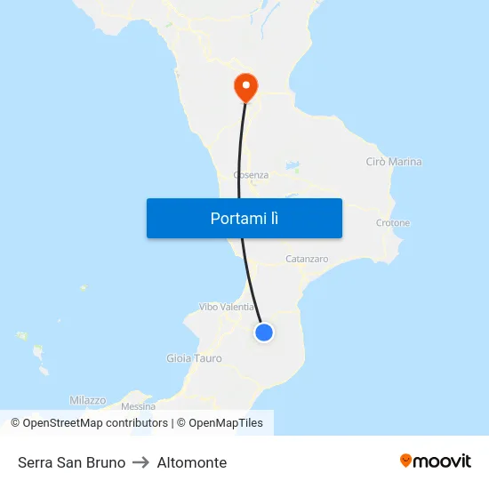 Serra San Bruno to Altomonte map