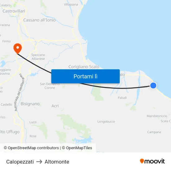 Calopezzati to Altomonte map