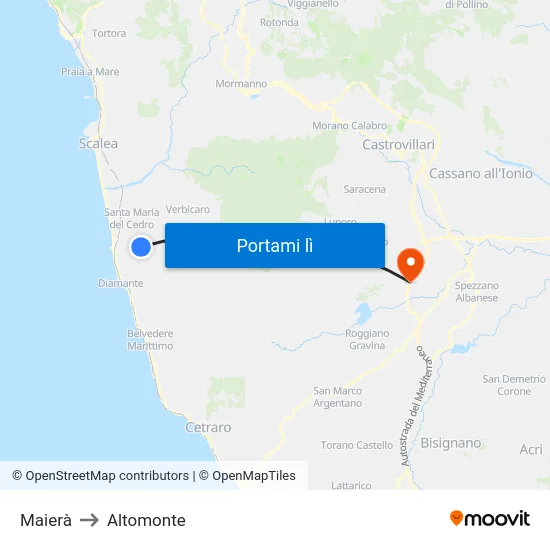Maierà to Altomonte map