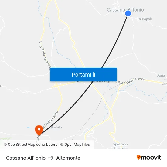 Cassano All'Ionio to Altomonte map