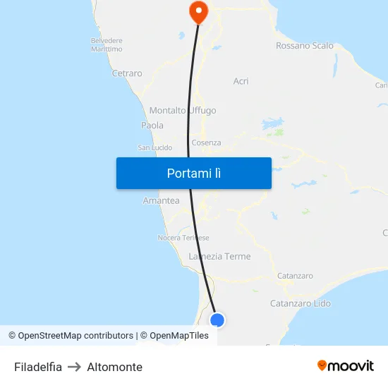 Filadelfia to Altomonte map