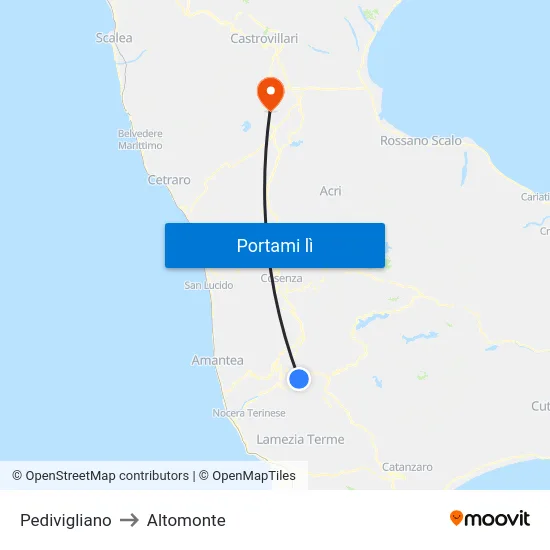 Pedivigliano to Altomonte map