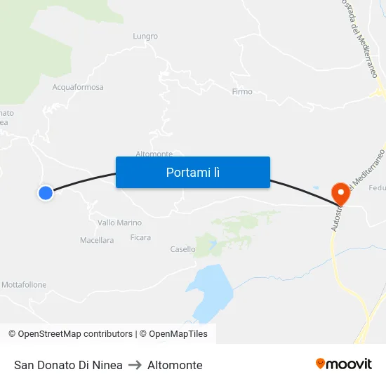 San Donato Di Ninea to Altomonte map