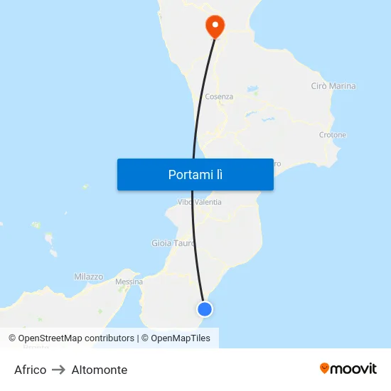 Africo to Altomonte map