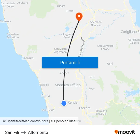 San Fili to Altomonte map