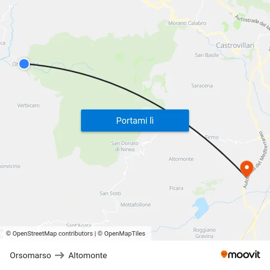 Orsomarso to Altomonte map