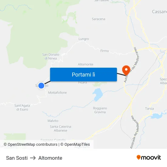San Sosti to Altomonte map
