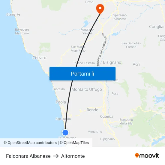 Falconara Albanese to Altomonte map