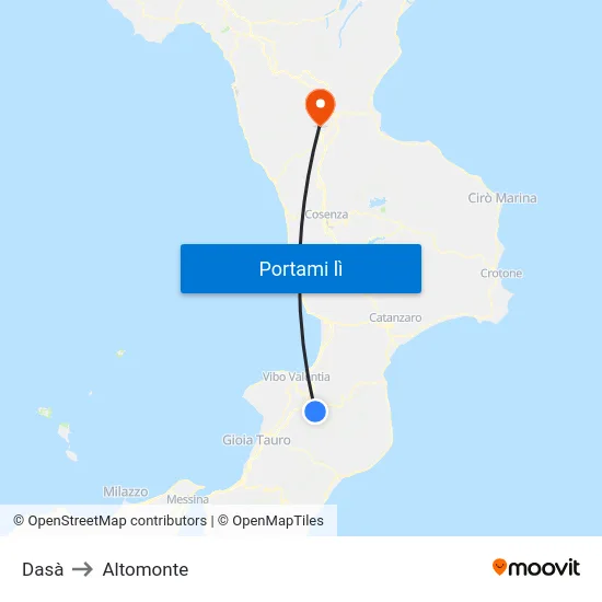 Dasà to Altomonte map
