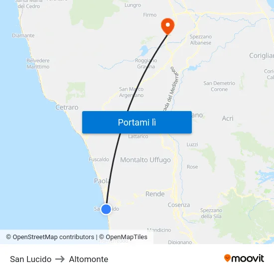 San Lucido to Altomonte map