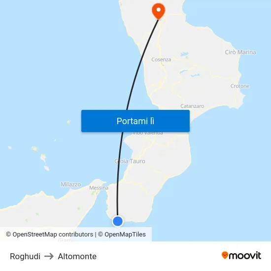Roghudi to Altomonte map